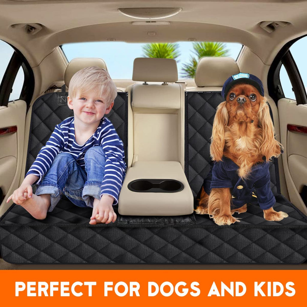 Premium Waterproof Dog Car Seat Cover - Non-Slip Back Seat Protector for Most Cars, Trucks, and SUVs with Middle Armrest Compatibility - Black