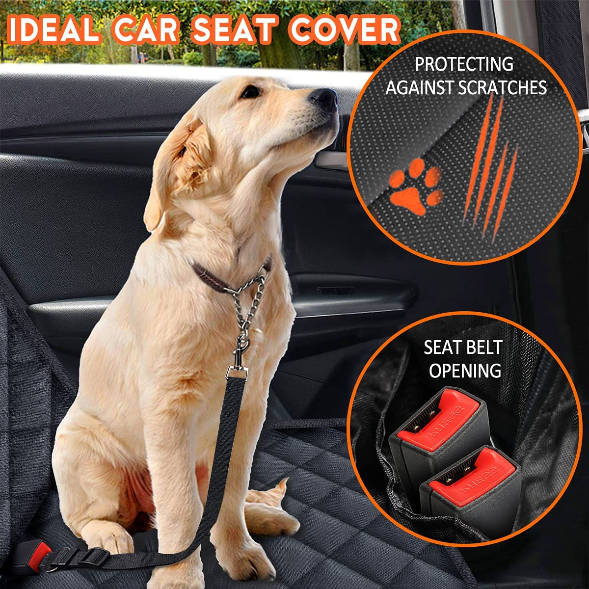 Premium Waterproof Dog Car Seat Cover - Non-Slip Back Seat Protector for Most Cars, Trucks, and SUVs with Middle Armrest Compatibility - Black