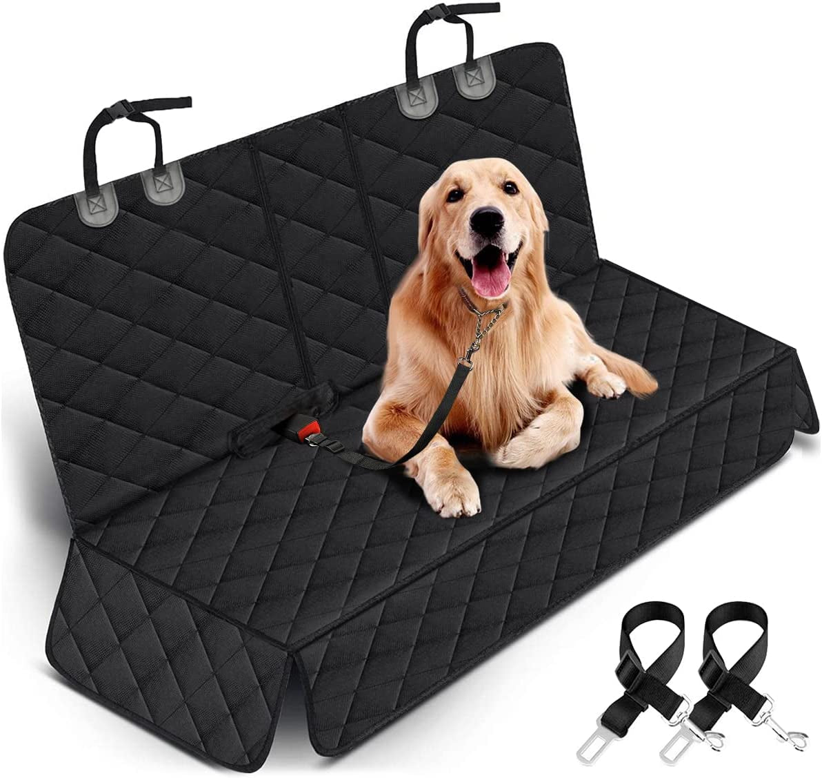 Premium Waterproof Dog Car Seat Cover - Non-Slip Back Seat Protector for Most Cars, Trucks, and SUVs with Middle Armrest Compatibility - Black