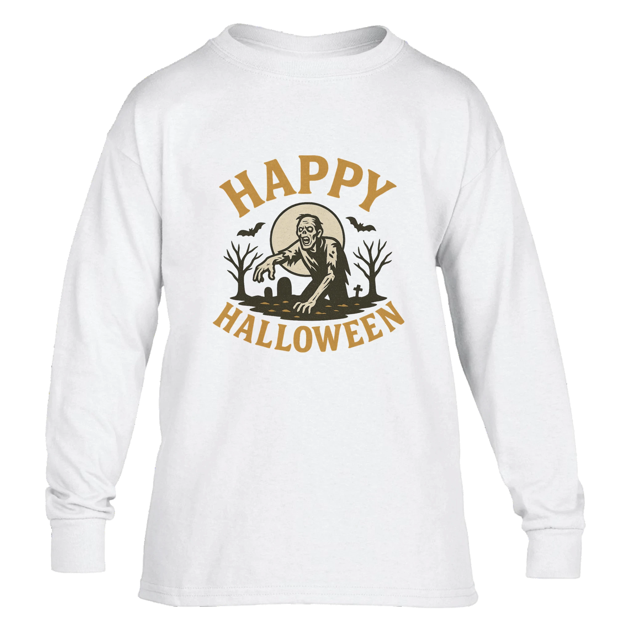 Happy Halloween Graveyard Zombie Kids Long-Sleeve Tee